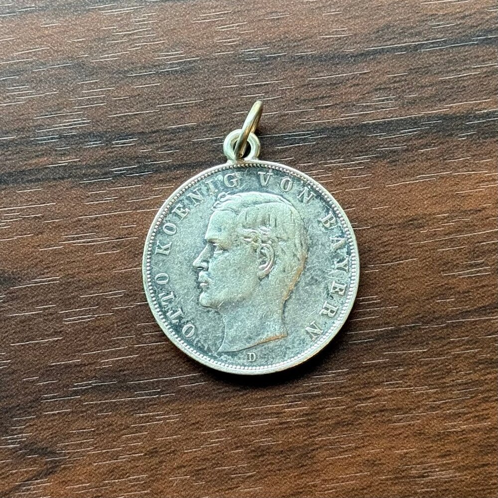 Silver German Drei Mark 1909 D Coin with Bail